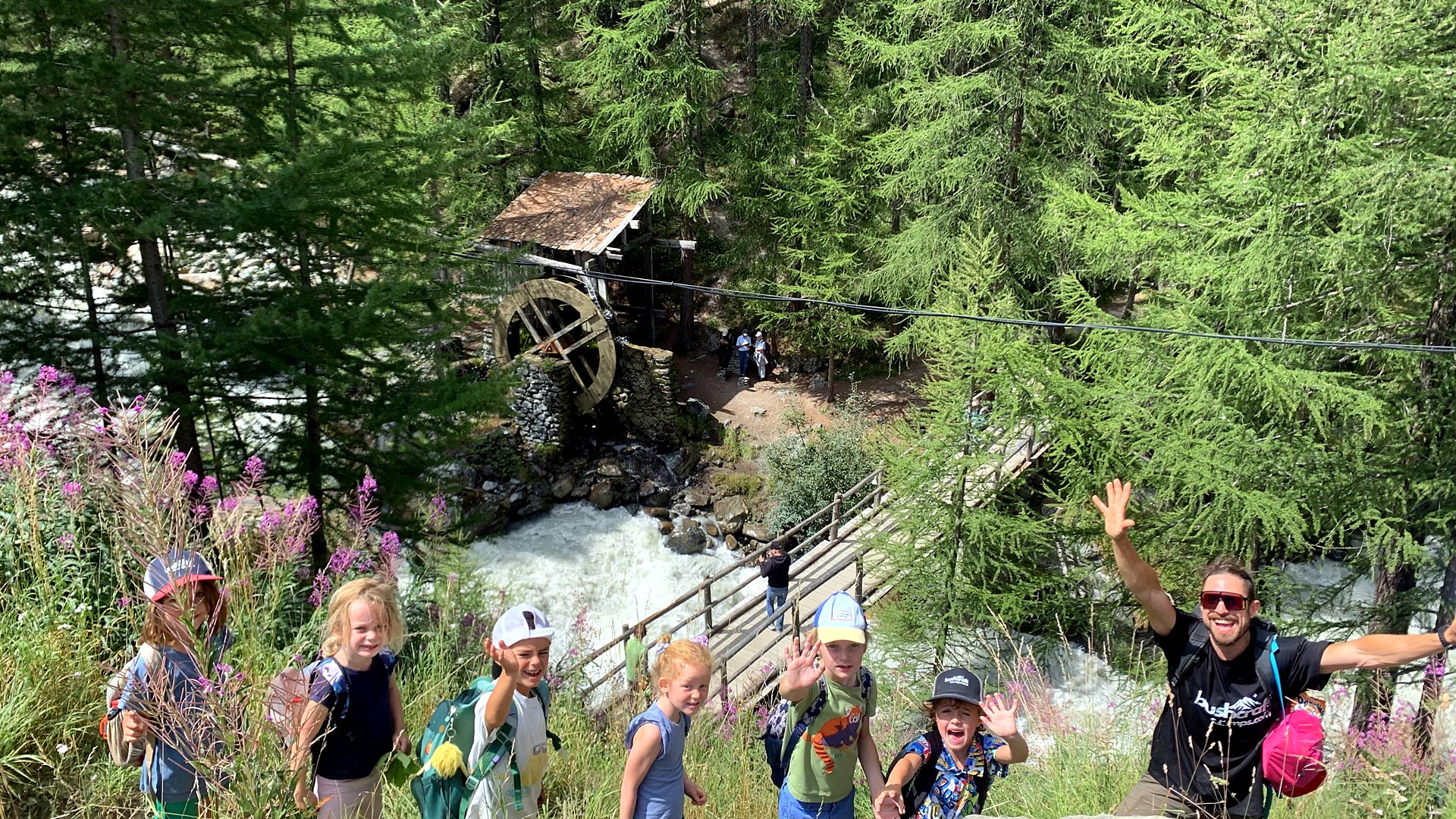 Little Explorers group on a river walk near Saas-Fee